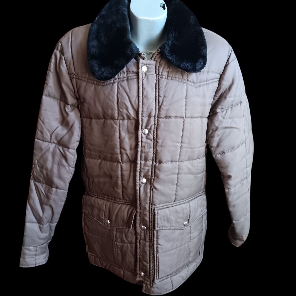 Large Rancher Quilted Jacket Vintage Miller Denver Quilted Black Faux Fur Collar